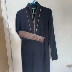 Ralph Lauren Navy dress with brown leather trim